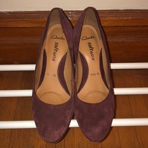 Clark’s purple suede heels.